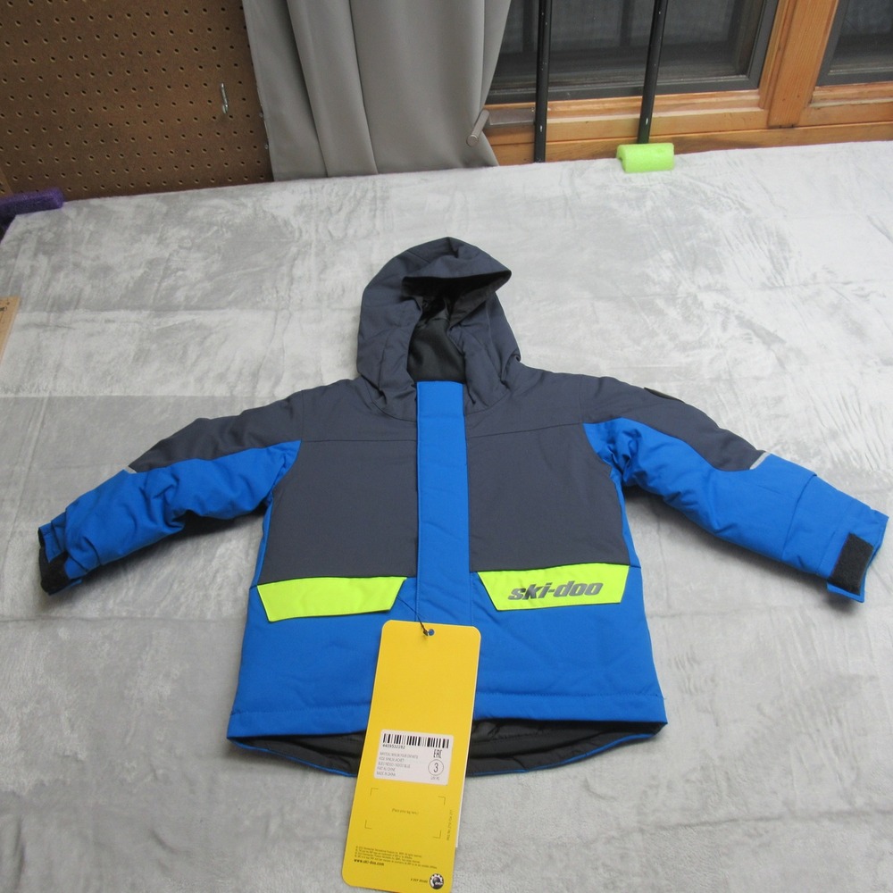 Ski Doo Minium Jacket Kids‎ 3 Blue Snowmobile Hood Waterproof Insulated $179 NEW
